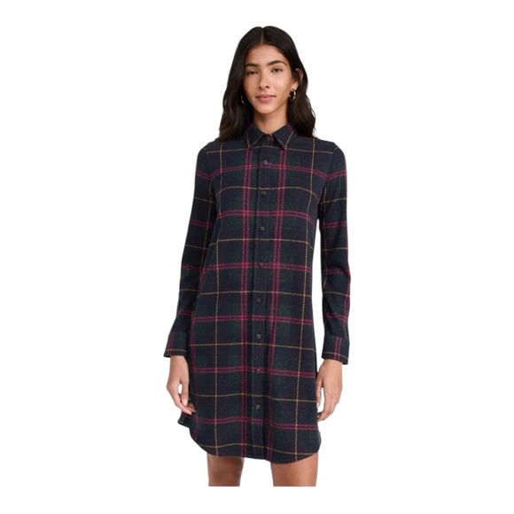 Faherty Legend Sweater Dress Button Down Front Long Sleeve Stretch Plaid Large - Picture 1 of 15